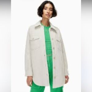 Aritzia Wilfred Free the Ganna Shirt Stylish Cream/Gray Button-Up Wool Jacket